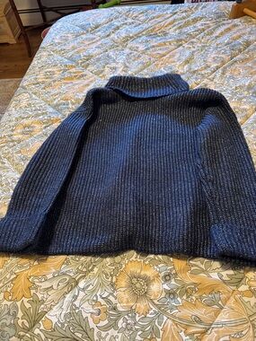 LOFT Navy Ribbed Cowl Neck Sweater